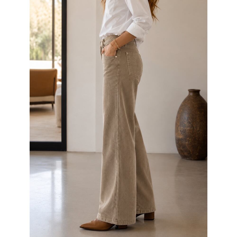 L’AGENCE Scottie Wide Leg Corduroy Pants 26 High Rise Beige Taupe Quiet Luxury - Picture 2 of 14
